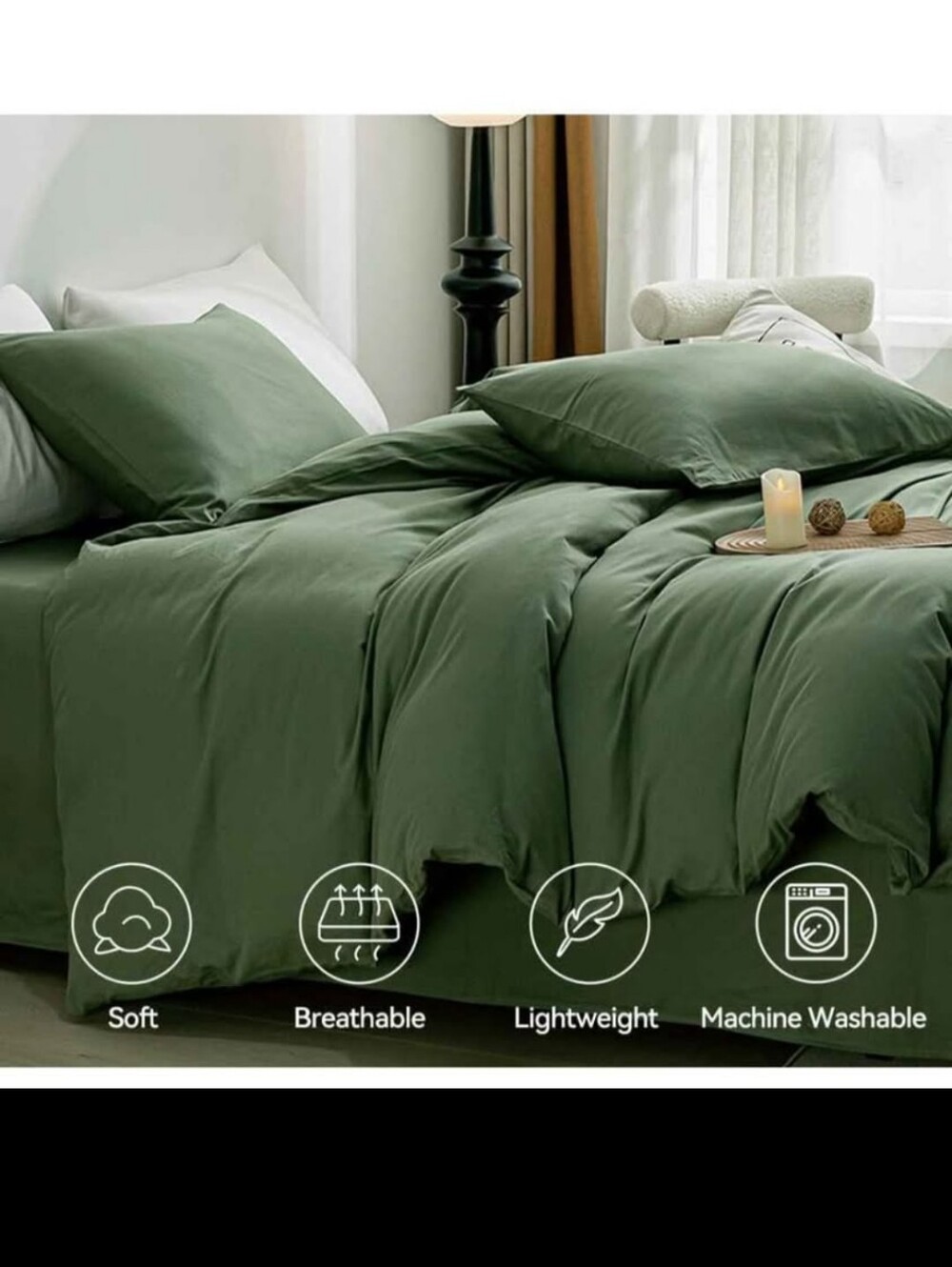 Green Duvet Cover Full Size - 100% Washed Cotton New